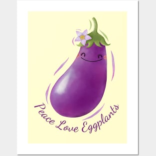 Peace Love Eggplants Watercolor Cute Posters and Art